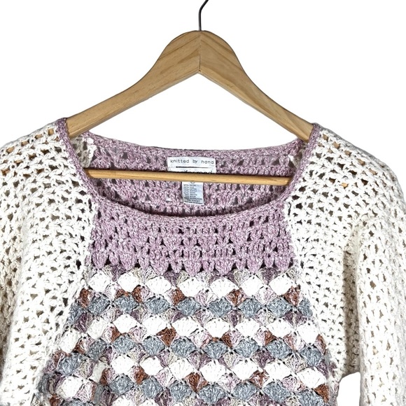 Vintage Jennifer Reed Knitted by Hand Silk Angora Chunky Open Knit Sweater - Picture 6 of 7